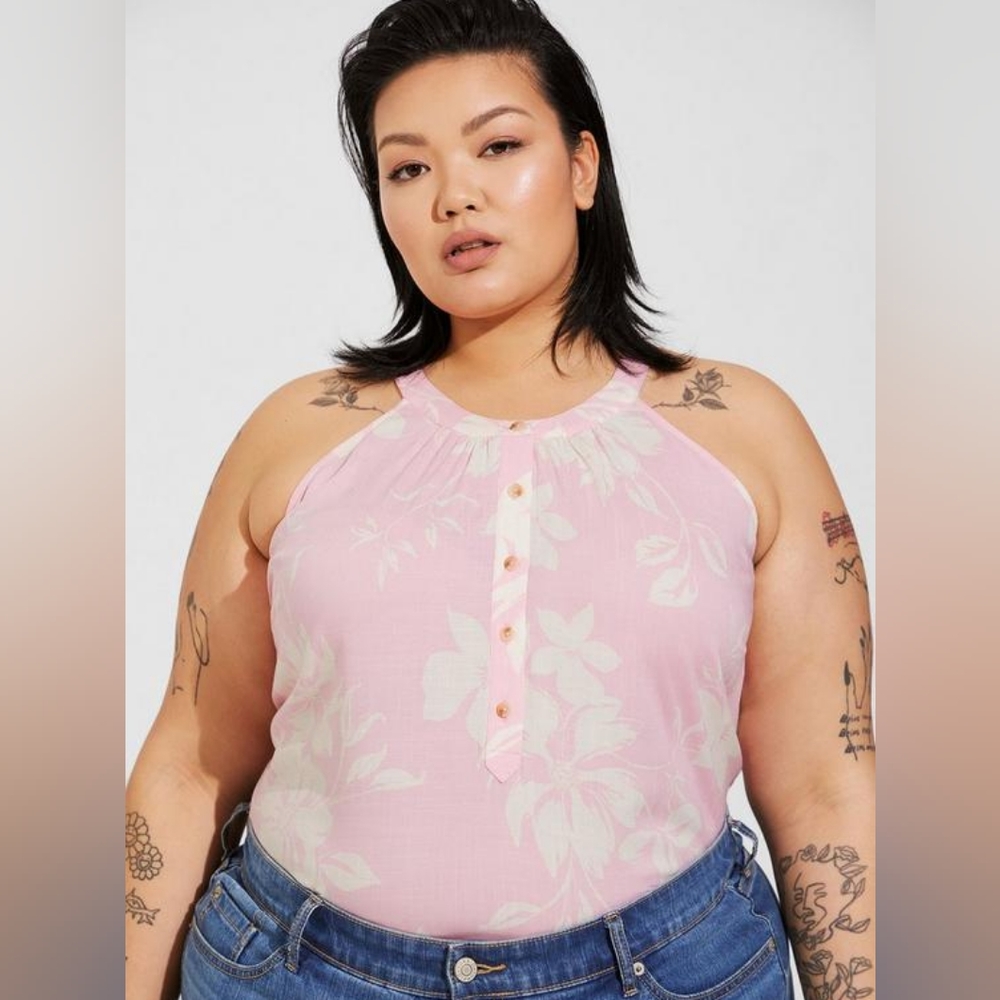 Pink and white floral Torrid halter top